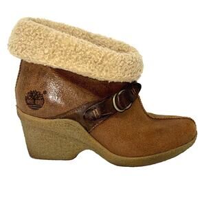 Timberland Earthkeepers Bayden Shearling Cuff Wedge Ankle Booties Size 6